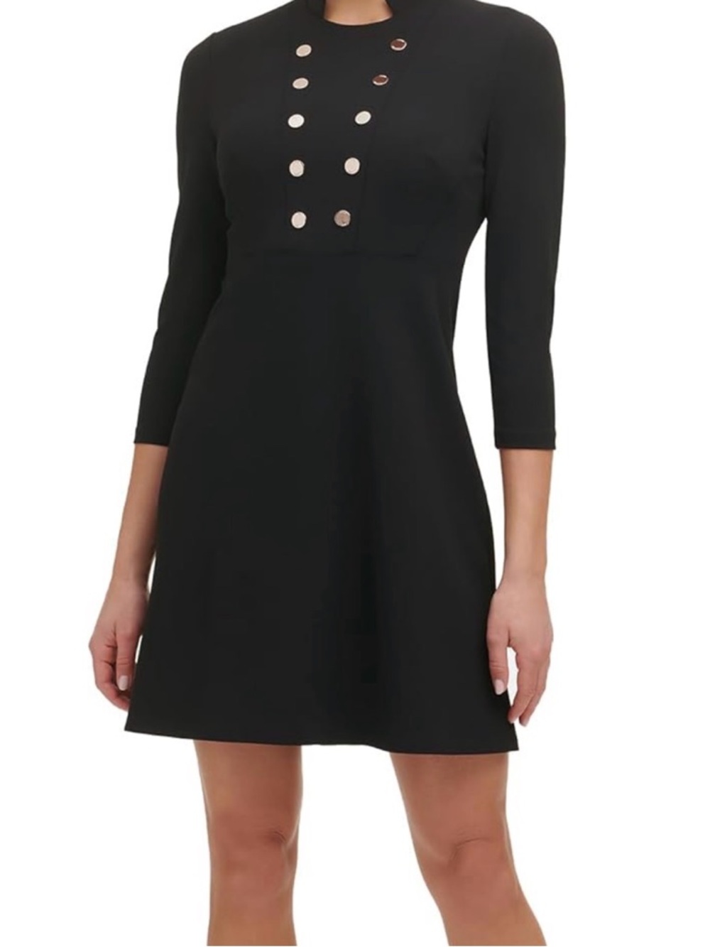 Tommy Hilfiger Black Mini Dress with Decorative Gold Buttons - Size 8